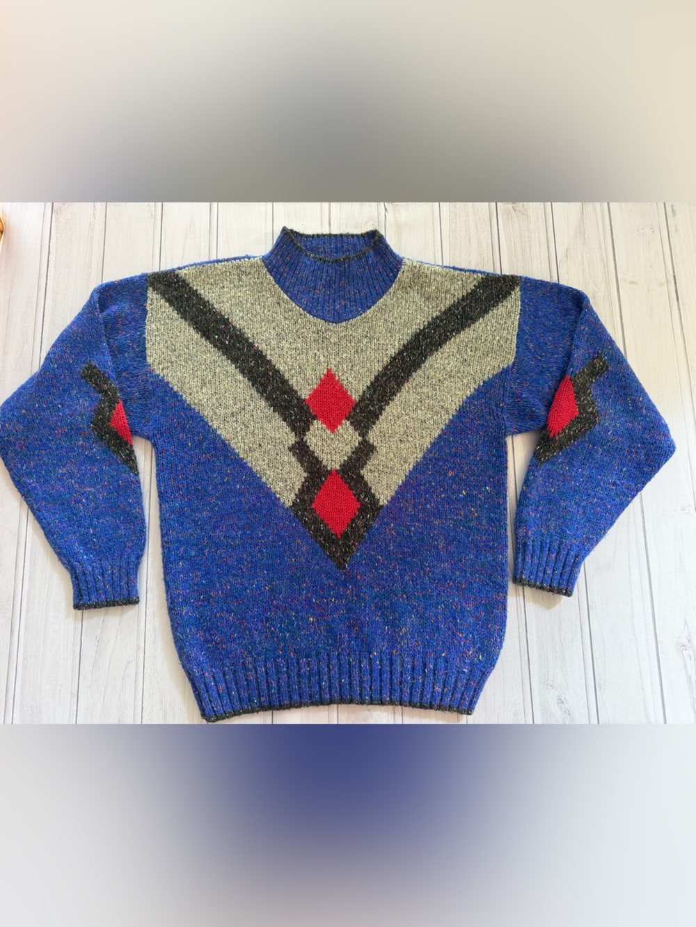 Vintage Magnet blue flecked wool blend mock neck oversized sweater. Size large